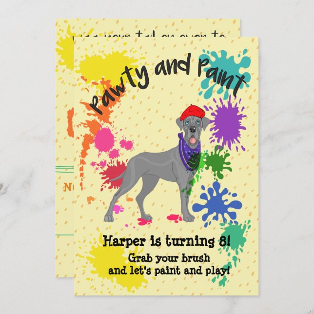 Great Dane Dog Art Birthday Party Invitation (Front/Back)