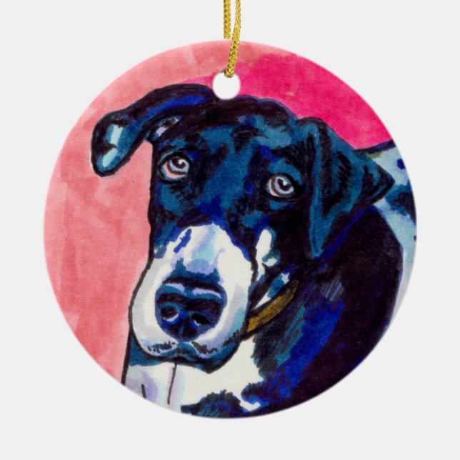 Great dane dog art cute original ink drawing ceramic ornament (Front)