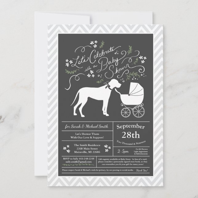 Great Dane Dog Baby Shower Gender Neutral Invitation (Front)