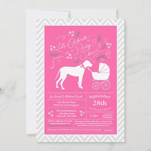 Great Dane Dog Baby Shower Pink Girl Invitation
