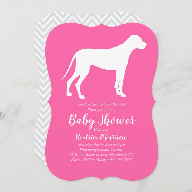 Great Dane Dog Baby Shower Pink Girl Invitation (Front/Back)
