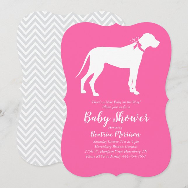 Great Dane Dog Baby Shower Pink Girl Invitation (Front/Back)