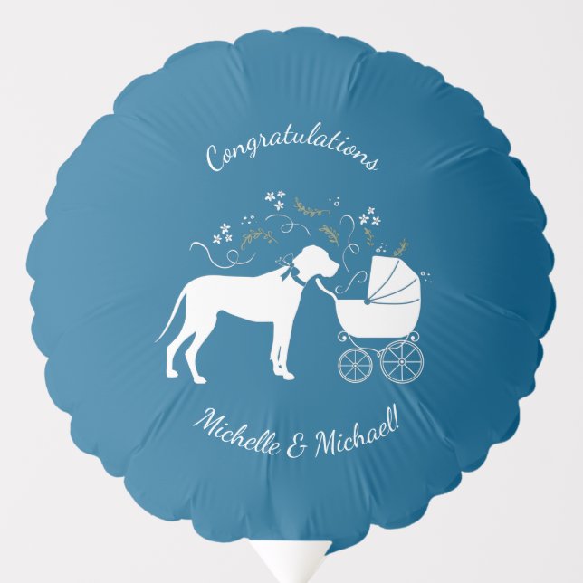 Great Dane Dog Baby Shower Puppy Blue Boy Balloon (Front)