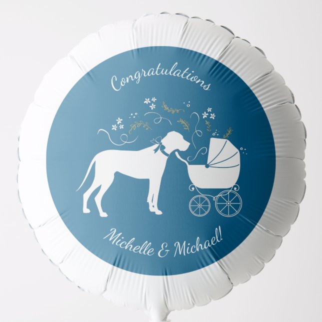Great Dane Dog Baby Shower Puppy Blue Boy Balloon (Front)