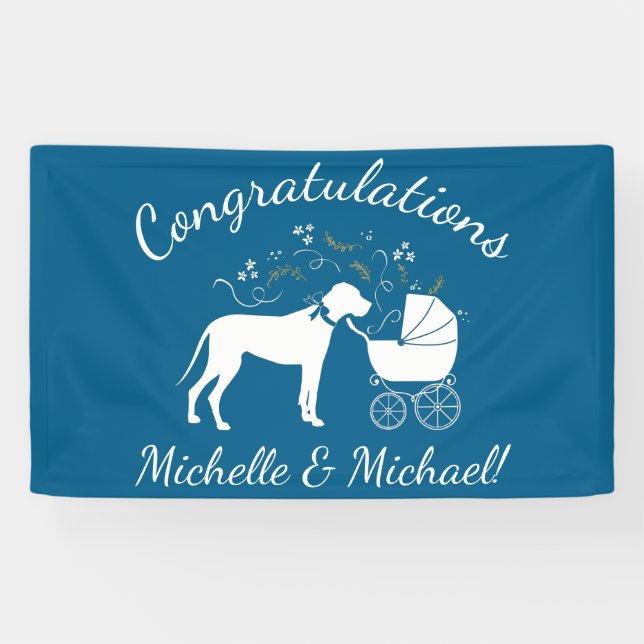 Great Dane Dog Baby Shower Puppy Blue Boy Banner (Horizontal)