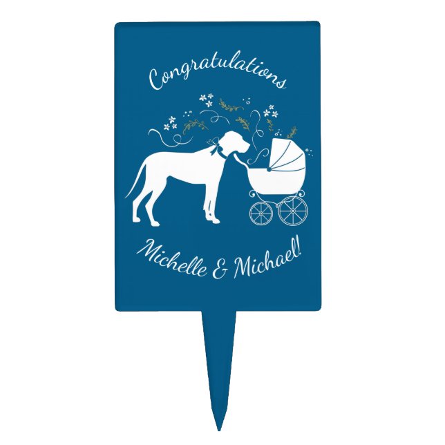 Great Dane Dog Baby Shower Puppy Blue Boy Cake Topper (Front)