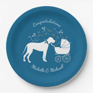 Great Dane Dog Baby Shower Puppy Blue Boy Paper Plates