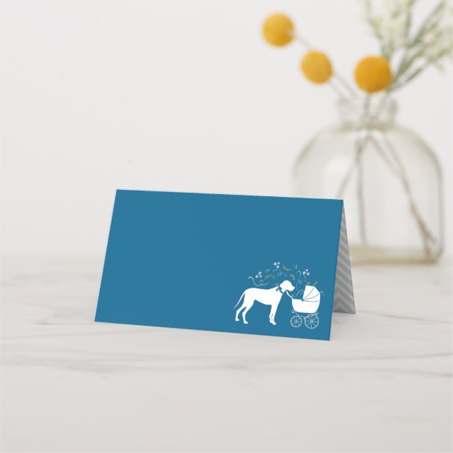Great Dane Dog Baby Shower Puppy Blue Boy Place Card (Front)