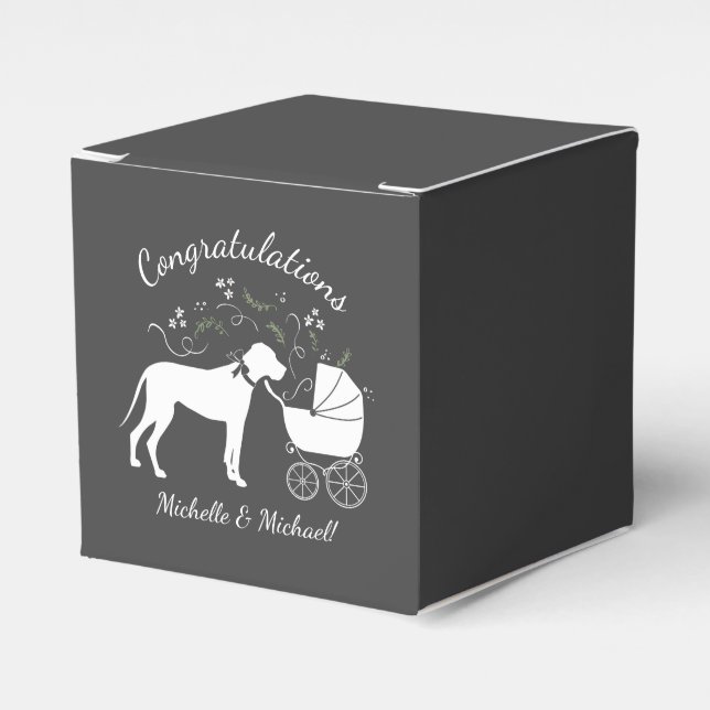 Great Dane Dog Baby Shower Puppy Gray Favor Boxes (Front Side)