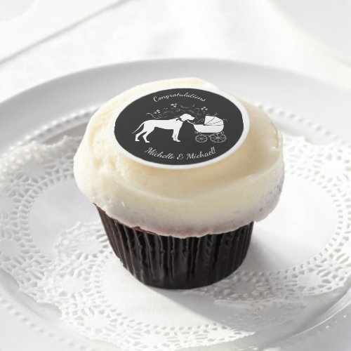 Great Dane Dog Baby Shower Puppy Grey Edible Frosting Rounds