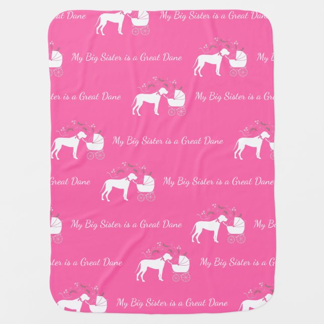 Great Dane Dog Baby Shower Puppy Pink Girl Baby Blanket (Front)
