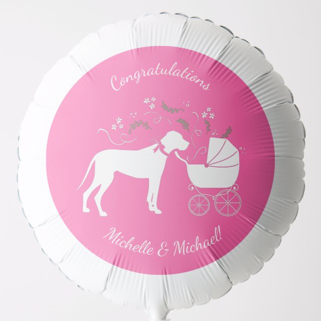 Great Dane Dog Baby Shower Puppy Pink Girl Balloon (Front)
