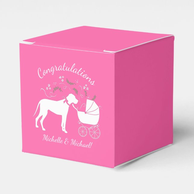 Great Dane Dog Baby Shower Puppy Pink Girl Favor Boxes (Front Side)