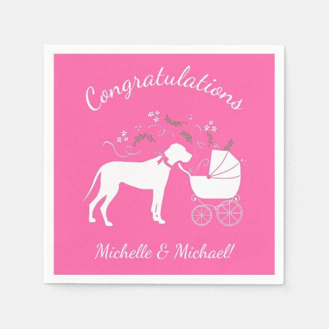 Great Dane Dog Baby Shower Puppy Pink Girl Napkins (Front)