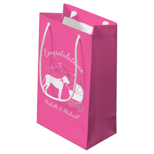 Great Dane Dog Baby Shower Puppy Pink Girl Small Gift Bag (Back Angled)