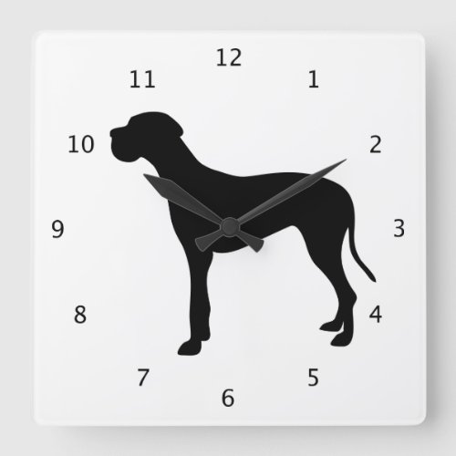 Great Dane dog black beautiful silhouette Square Wall Clock