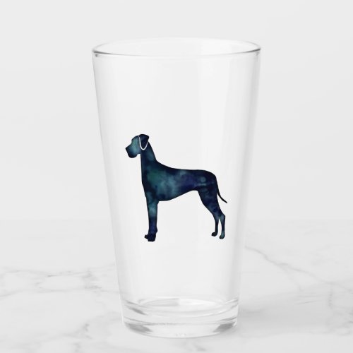 Great Dane  Dog Black Watercolor Silhouette Glass