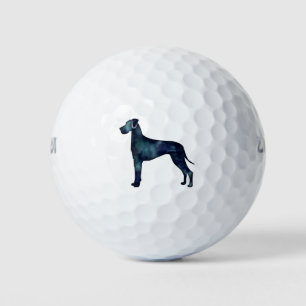 Great Dane Dog Black Watercolor Silhouette Golf Balls