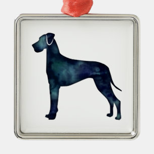 Great Dane Dog Black Watercolor Silhouette Metal Ornament