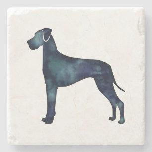 Great Dane Dog Black Watercolor Silhouette Stone Coaster
