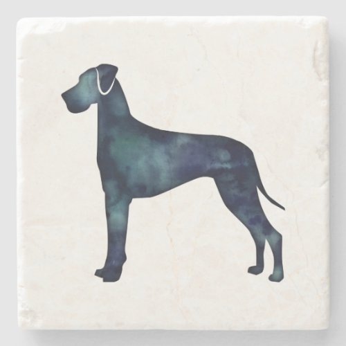 Great Dane  Dog Black Watercolor Silhouette Stone Coaster