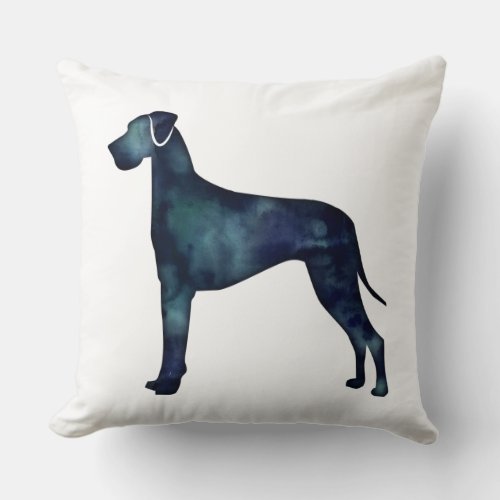 Great Dane  Dog Black Watercolor Silhouette Throw Pillow