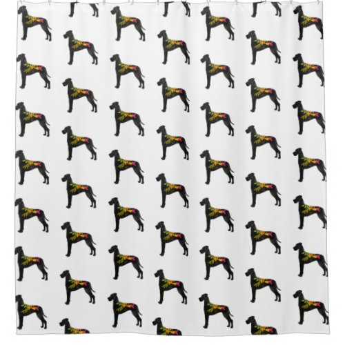 Great Dane Dog Breed Boho Floral Silhouette N Shower Curtain
