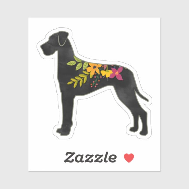 Great Dane Dog Breed Boho Floral Silhouette N Sticker (Sheet)