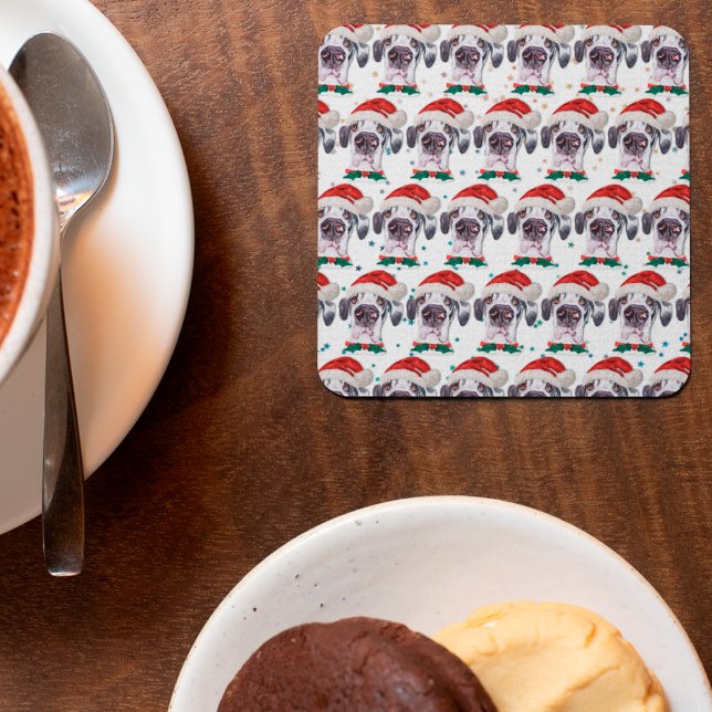 Great Dane Dog Breed Christmas Stars Square Paper Coaster (Creator Uploaded)