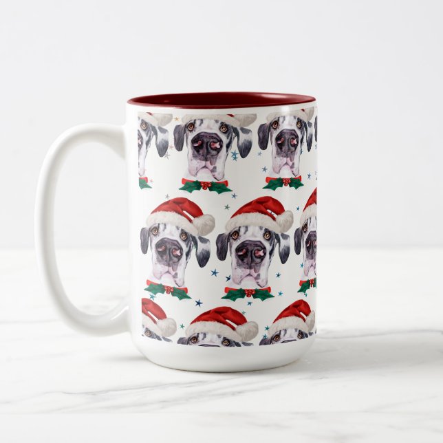 Great Dane Dog Breed Christmas Stars Two-Tone Coffee Mug (Left)