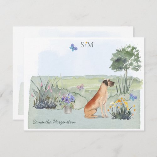 Great Dane Dog Butterfly Monogram and Name   Note Card