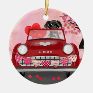 Great Dane Dog Car with Hearts Valentine's Ceramic Ornament