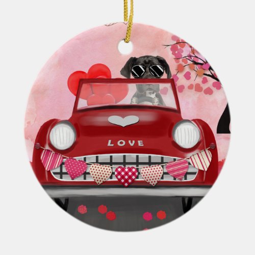 Great Dane Dog Car with Hearts Valentines  Ceramic Ornament