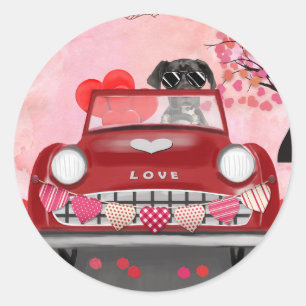Great Dane Dog Car with Hearts Valentine's Classic Round Sticker