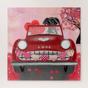 Great Dane Dog Car with Hearts Valentine's Jigsaw Puzzle