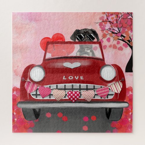 Great Dane Dog Car with Hearts Valentines  Jigsaw Puzzle