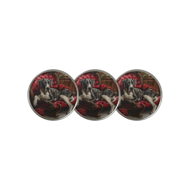 Great Dane Dog Christmas Festive Golf Ball Marker (3 Up)