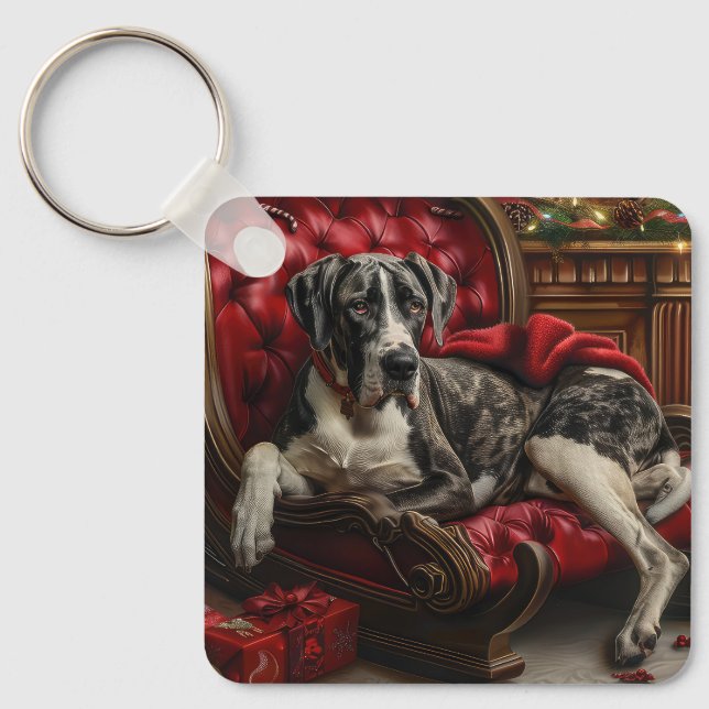 Great Dane Dog Christmas Festive Keychain (Front)