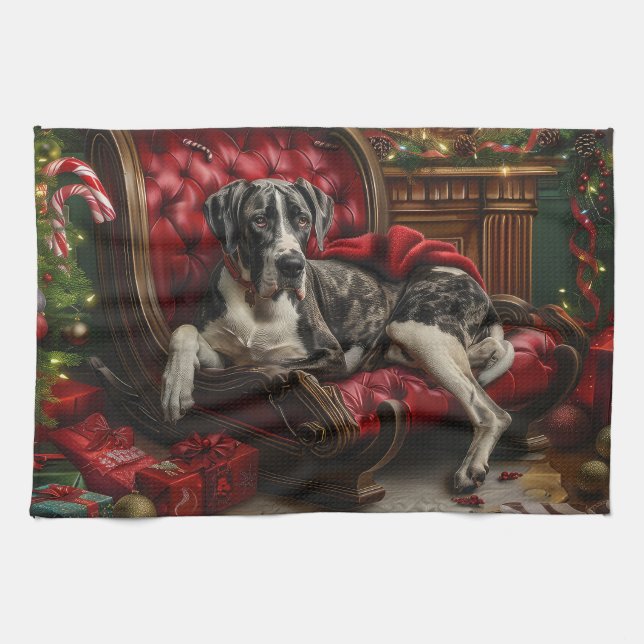 Great Dane Dog Christmas Festive Kitchen Towel (Horizontal)
