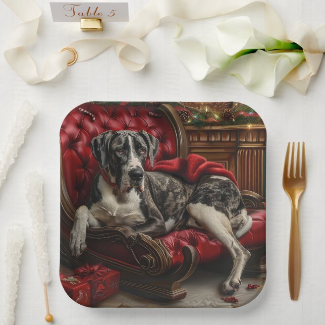 Great Dane Dog Christmas Festive Paper Plates (Wedding)