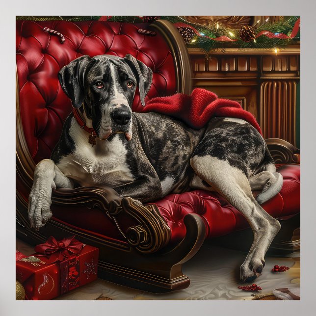 Great Dane Dog Christmas Festive Poster (Front)