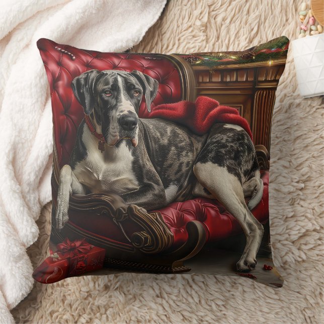Great Dane Dog Christmas Festive Throw Pillow (Blanket)