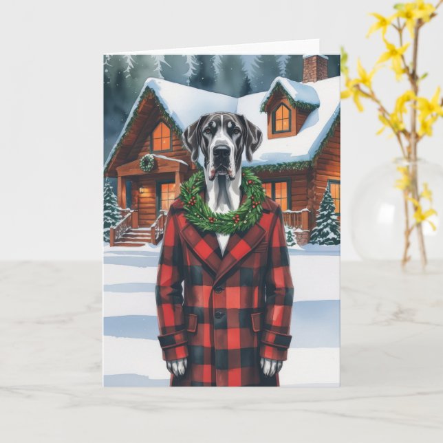 Great Dane Dog Christmas Greeting Card (Yellow Flower)
