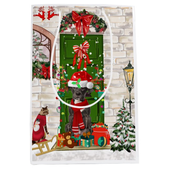 Great Dane Dog Christmas   Medium Gift Bag (Front)