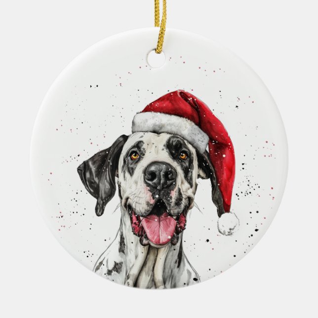 Great Dane Dog Christmas Personalized Ceramic Ornament (Front)