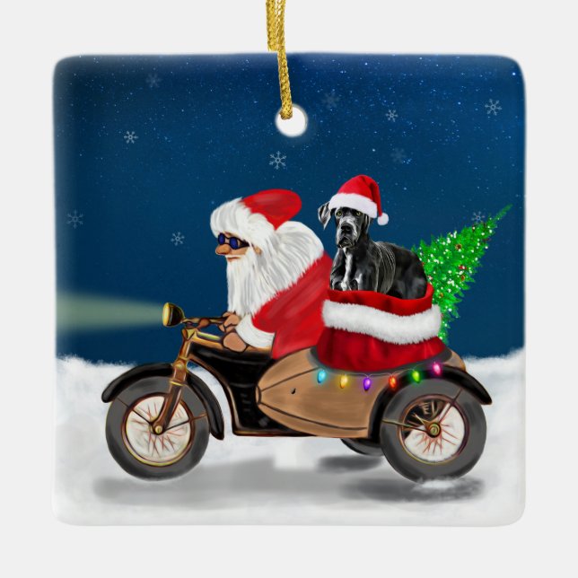 Great Dane dog Christmas Santa Claus   Ceramic Ornament (Front)