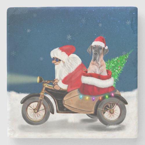 Great Dane dog Christmas Santa Claus  Stone Coaster