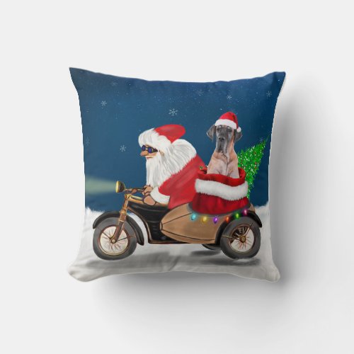 Great Dane dog Christmas Santa Claus Throw Pillow