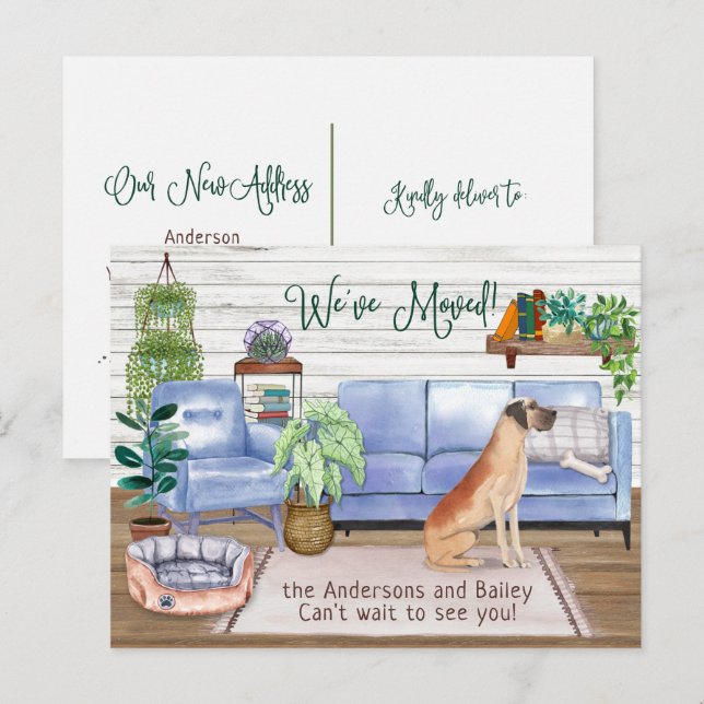 Great Dane Dog Cozy New Home Moving       Announcement Postcard (Front/Back)