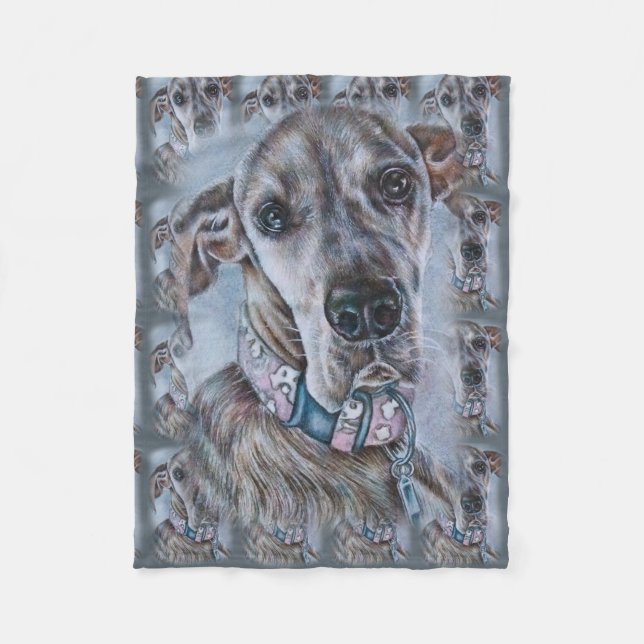 Great Dane Dog Drawing Dog Art Fleece Blanket (Front)